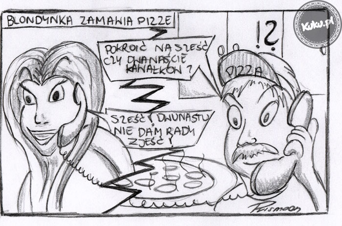 Komiks, dowcip, Żart o Blondynka zamawia pizzÄ™