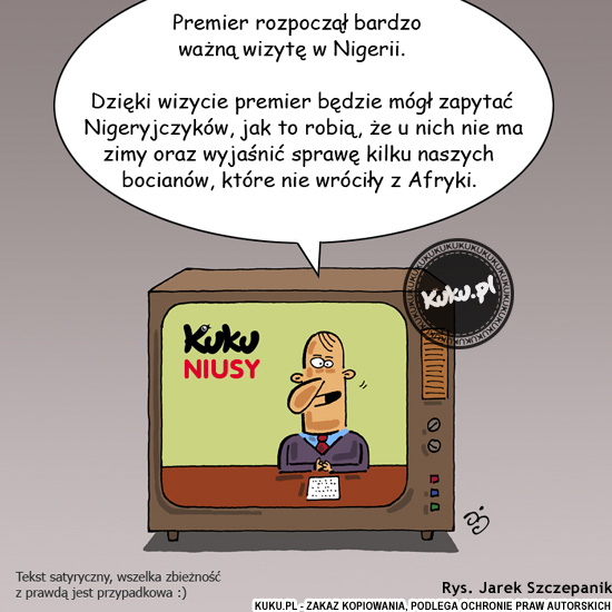 Komiks, dowcip, Żart o Kuku Niusy - premier w Nigerii