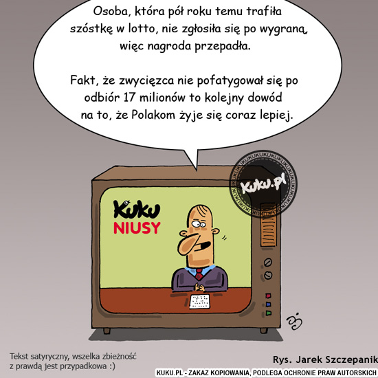 Komiks, dowcip, Żart o Kuku Niusy - wygrana w lotto