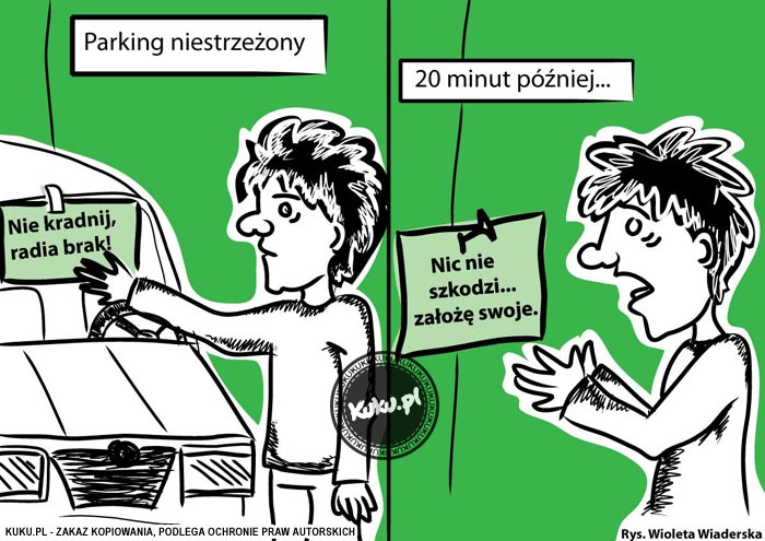 Komiks, dowcip, Żart o Nie kradnij, radia brak