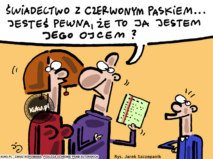 Komiks, dowcip, Żart o Åšwiadectwo z czerwonym paskiem